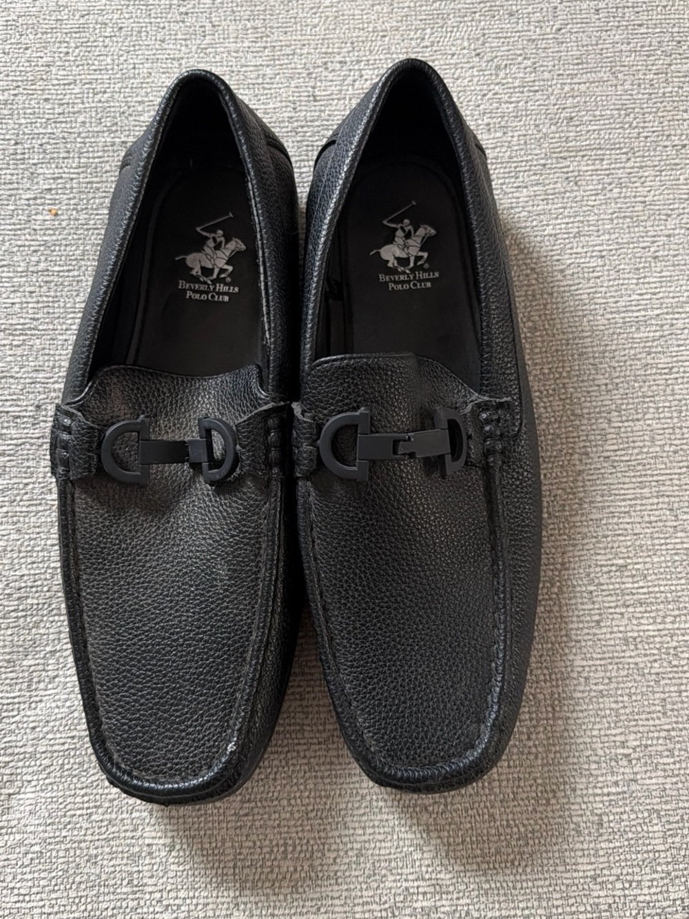 Beverly Hills Polo Club Black Pebbled Leather Slip-On Loafers